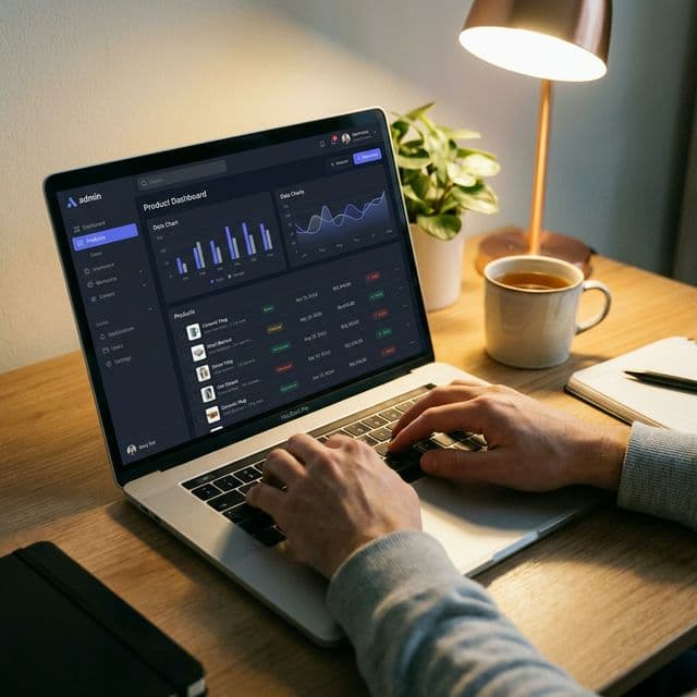 Dona configurando o design e logotipo de uma loja digital moderna sem tocar em uma linha de código, só através do clique do celular.