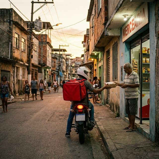 Entregador recebendo pedido para entregar ao cliente.