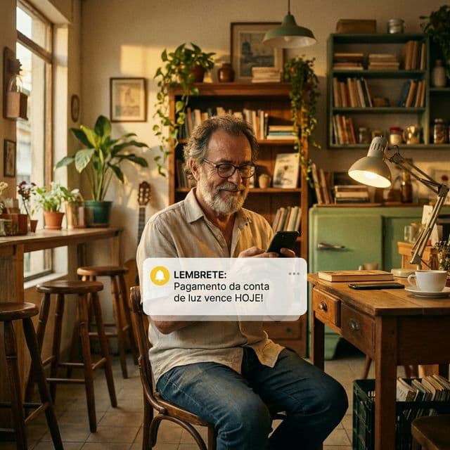 Tela de lembretes de contas a pagar com datas de vencimento organizadas.