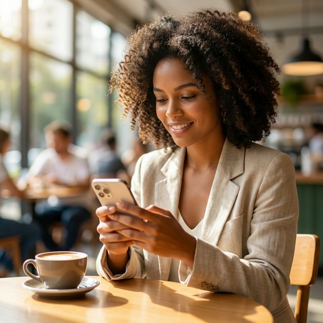 Empreendedora enviando catálogo de produtos pelo WhatsApp Business.