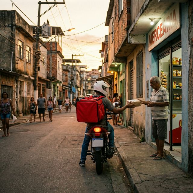 Entregador recebendo pedido para entregar ao cliente.